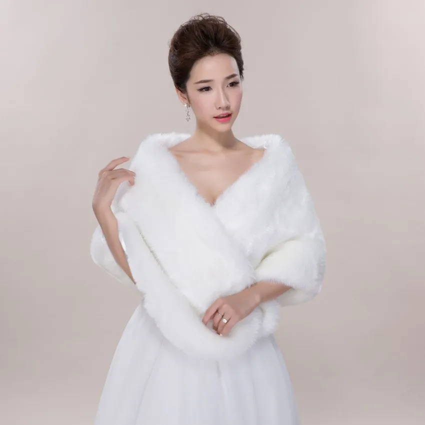 Новое поступление однотонная окрашенная элегантная дешевая теплая накидка для невесты белая зимняя шуба женская свадебная куртка свадебная накидка
