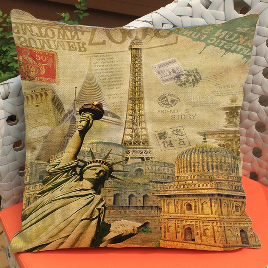 الولايات المتحدة تمثال الحرية الطباعة خمر الكتان وسادة ديكور المنزل وسادة وسادة مكتب أريكة مربعة cojines almofadas
