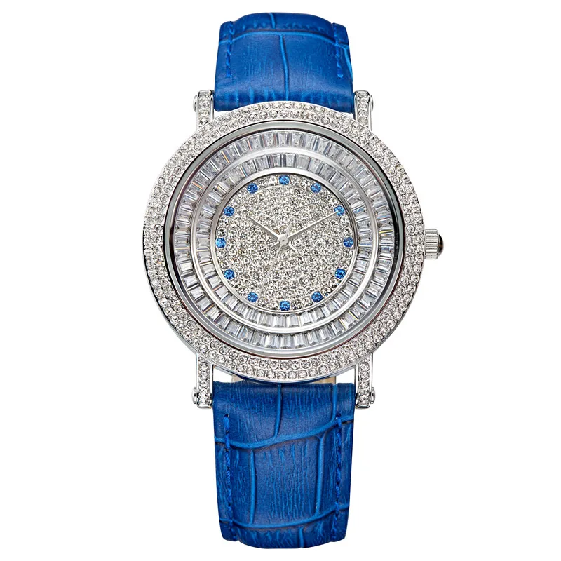 

New Luxury Starry Designer Women Full Crystals Watches Japan Quartz Real Leather Dress Wrist watch Elegant Lady Relojes WA168