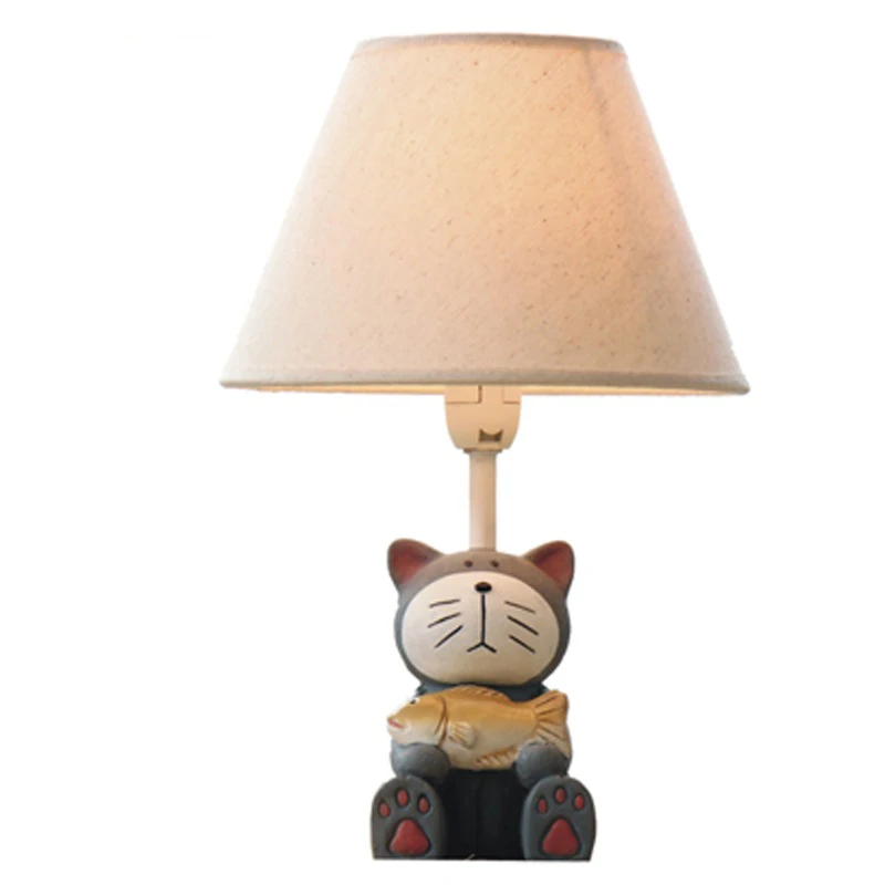New Arrival Cute Cat Design Resin Table Lamp With Linen Shade For Kid's Room Height 28cm 2 ...