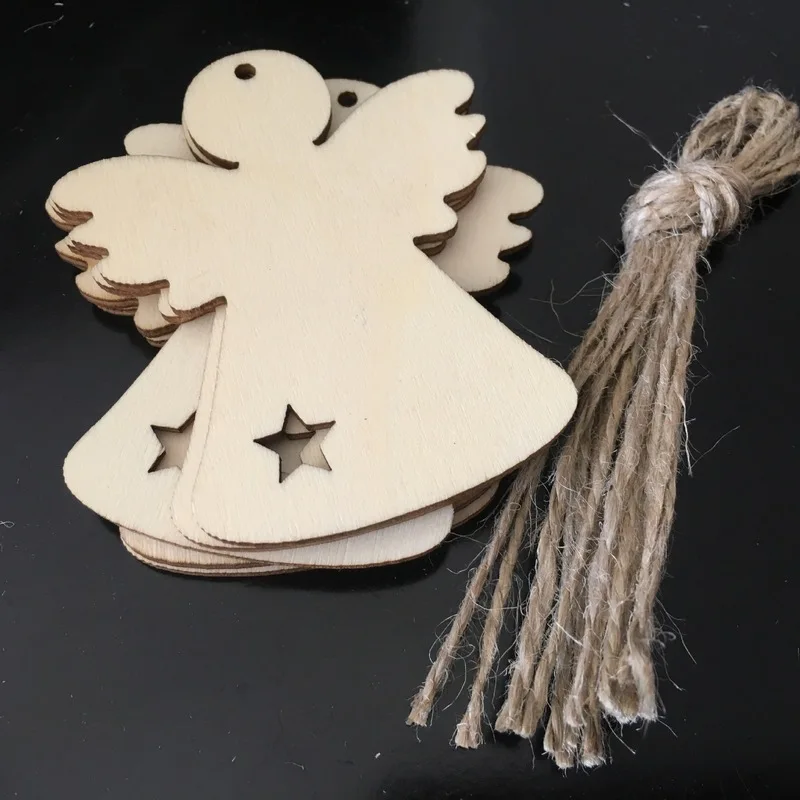 10PCS Wooden Christmas Ornaments Unfinished Wood Hanging Ornament Slices with Hole for Christmas Party Decorations, DIY Crafts - Цвет: 21
