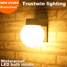 2 шт. водостойкая ванная комната комнатный, уличный, Настенный Лампа круглой формы Сфера белый черный современный открытый настенный светильник