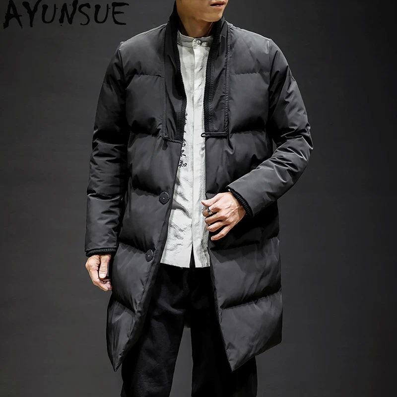 AYUNSUE 2019 новая парка зимняя мужская куртка размера плюс длинное пальто повседневное теплое хлопковое пальто пуховая Куртка парка Hombre 5xl KJ2648