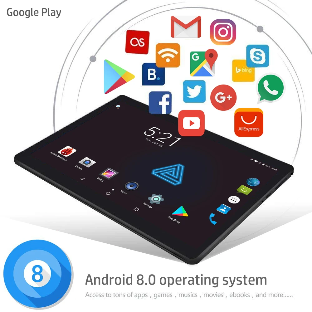 Новые Google Play магазин ОС Android 8,0 Восьмиядерный планшет с 10-дюймовым экраном 10,1 4 Гб оперативная память 64 Встроенная двойной планшет с сим-картой 10