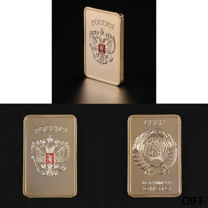 

Wholesale USSR Soviet National Emblem CCCP Gold Plated Bullion Bar Russian Souvenir Coin May06