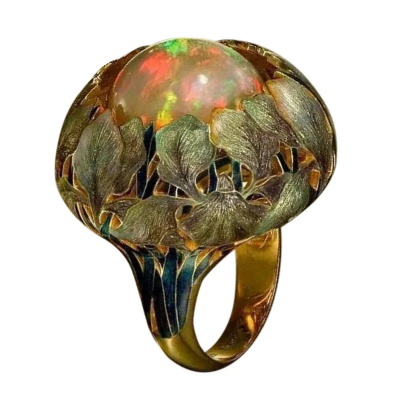 Vintage Rhinestone Opal Flower Rings For Women Jewelry Engagement Wedding Party Rings For Female Accessory Gift