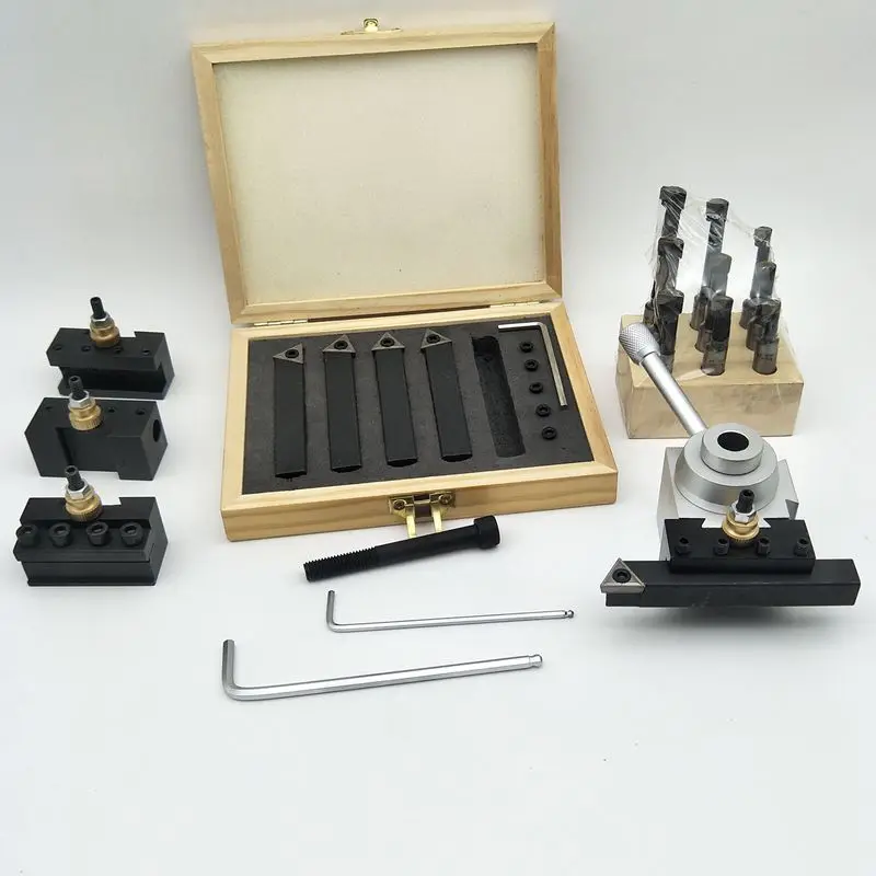 

THGS 5Pcs Quick Change Post Tool Holder + 9Pcs 3/8 inch Drill Pipe + 5Pcs 3/8 Carbide Turning Tool Set For 7X10/12/14 Mini Lat