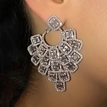 JankellyLuxury цветок форма полный микро кубического циркония для женщин Свадебные обручение большие серьги гвоздики