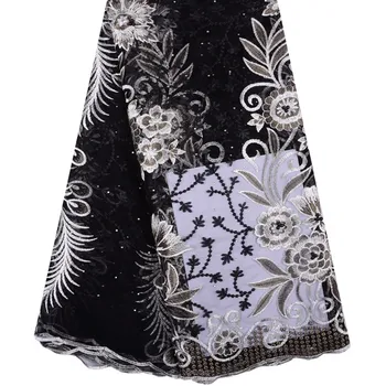 

Fashion African Lace Fabric High Quality Black Color Lace Nigerian Lace Fabric 2019 High Quality Lace With Beaded 5 Yards 1405
