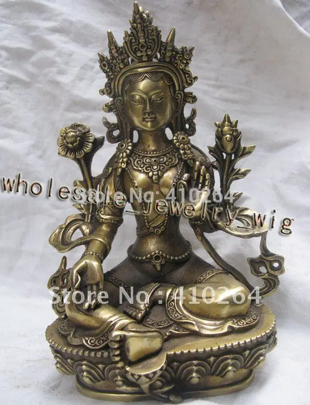 

]21cm beautiful white Tara Lotus pedestal fairy Buddhism buddha bronze statue