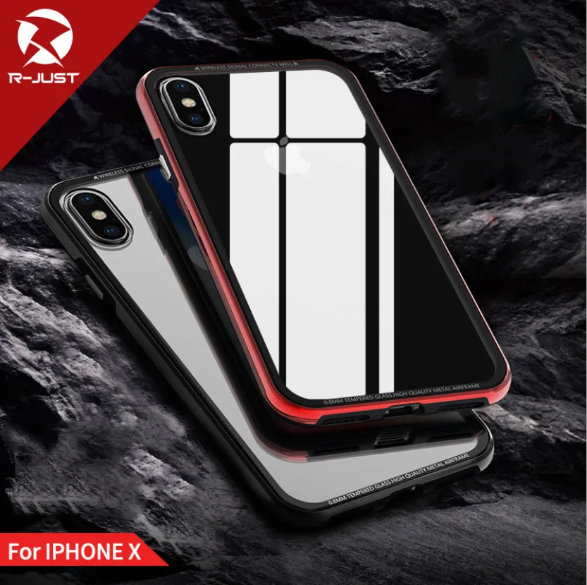 

R-just Scratch-proof TPU Metal Bumper For iPhone X Glass Back cover Case For iPhone X Case on Support wireless charging