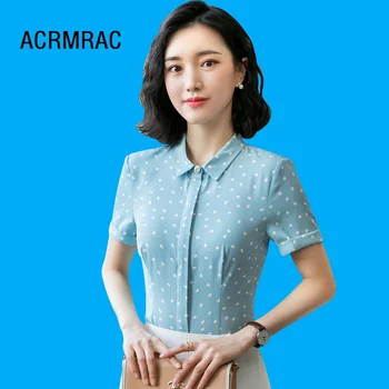 

Women shirt Slim summer printing Short sleeve OL Formal Business Blouses & Shirts Woman 1015