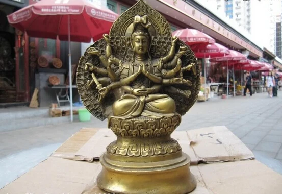 

150401 S0198 7.5"Tibet Buddhism Brass refined 1000 Arms Avalokitesvara Buddha statue