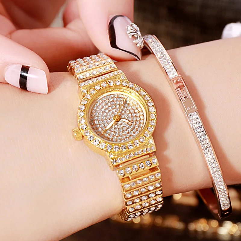 

Luxury Crystal Women Quartz Wristwatches Gold Steel Belt Small Watch Fashion Starry Diamond Ladies Clock relogio feminino 2019