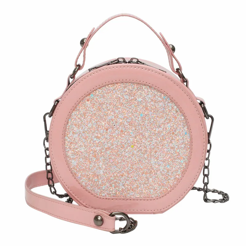 

2019 Women Fashion Chain Handbag Sequin Shoulder Bag Woman round clutch round women bag red leather woman High Quality Crossbody