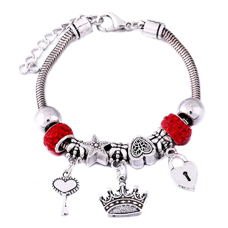 Bangle Bracelet Crown Charm Lobster Buckle Snake Chain Beaded For Women Summer Gift Fashion Accessories