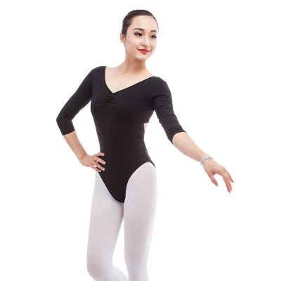 Балетное трико с длинным рукавом для взрослых гимнастическое из хлопка и лайкры