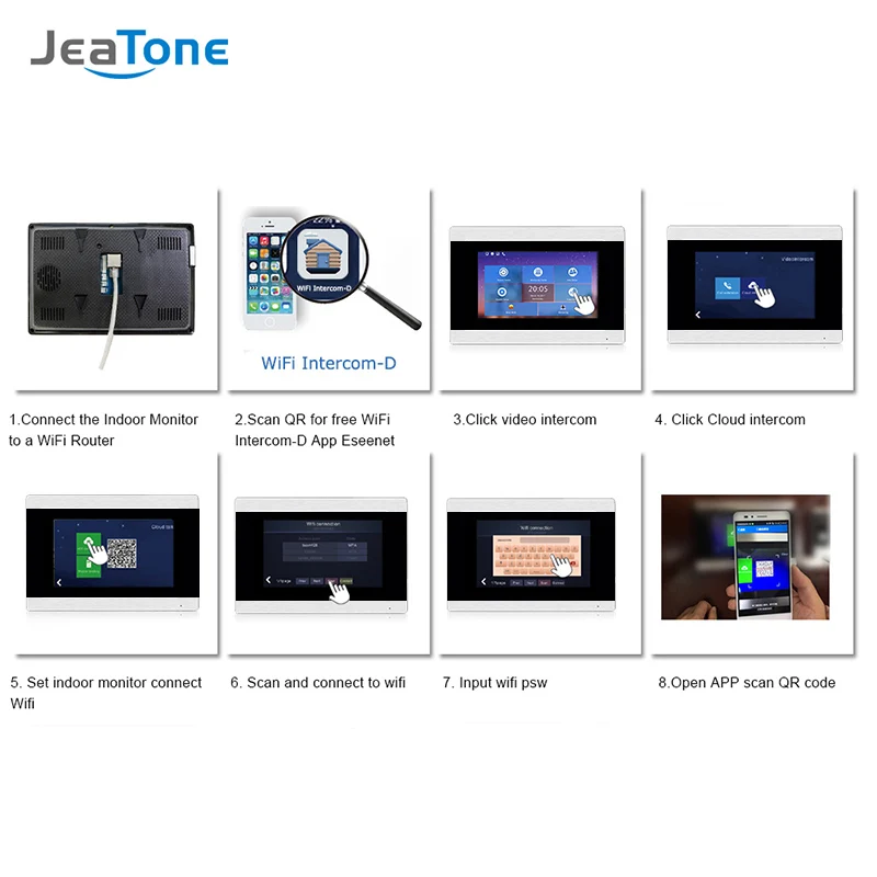 JeaTone 7 дюймов wifi IP видео домофон проводной один монитор система контроля доступа сенсорный экран Обнаружение движения