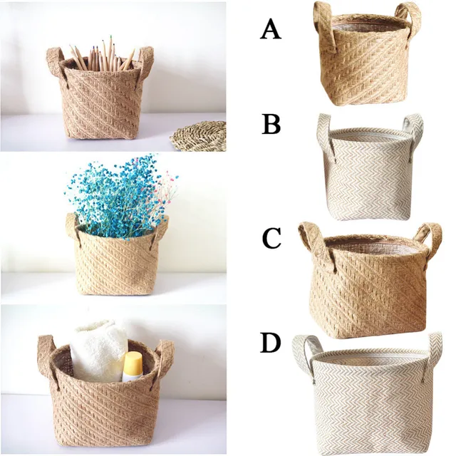 Multifunction Braided Jute Cloth Storage Basket Flowerpot Cotton and Linen Blended Desktop Storage Box Garden Basket Decor