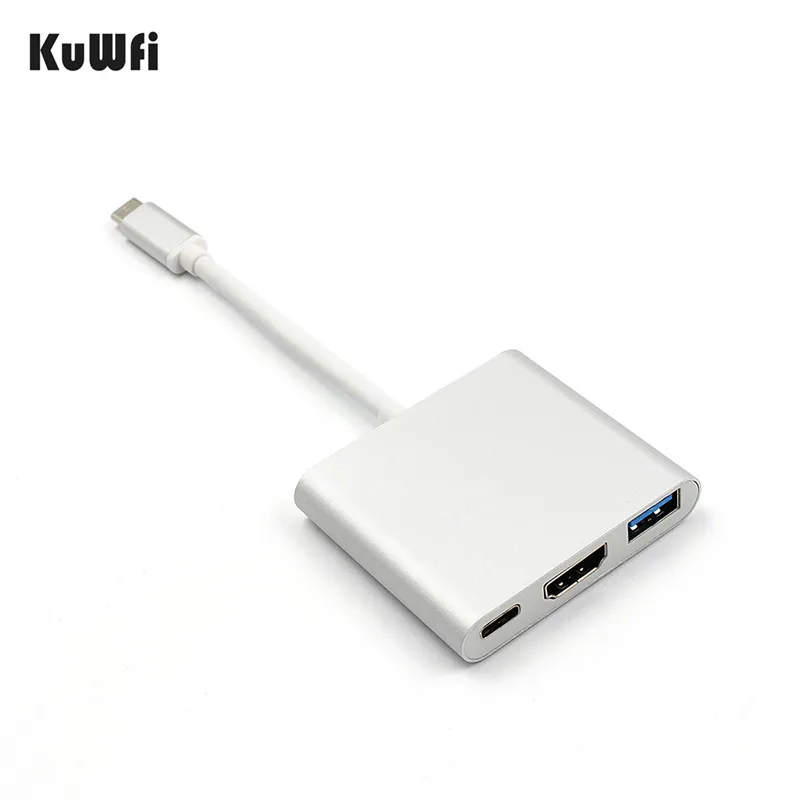 KuWFi USB Hub Тип C USB 3,1 USB-C 4 К HDMI USB3.0 адаптер 3 в 1 концентратора для Apple Macbook Тип-C HDMI Card Reader