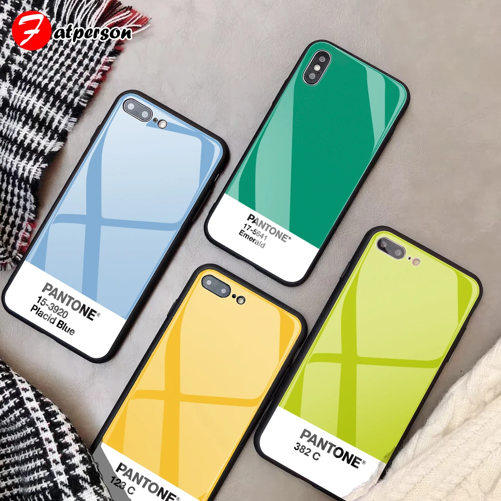 

Tempered Glass Customized Phone Case for iPhone 7 7Plus X 6S 6 Plus DIY Pantone Phone Cover for iPhone XS MAX XR 8 Pure color