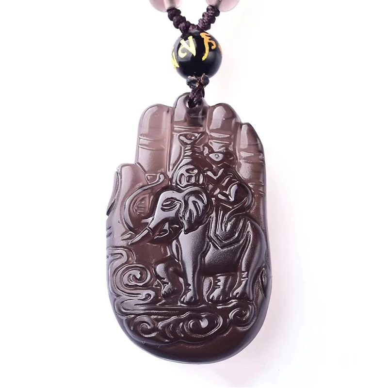 

Wholesale Black Natural Obsidian Stone Pendants Carved Elephant Hand Animal Lucky Amulet Pendants Necklace For Women Men Jewelry