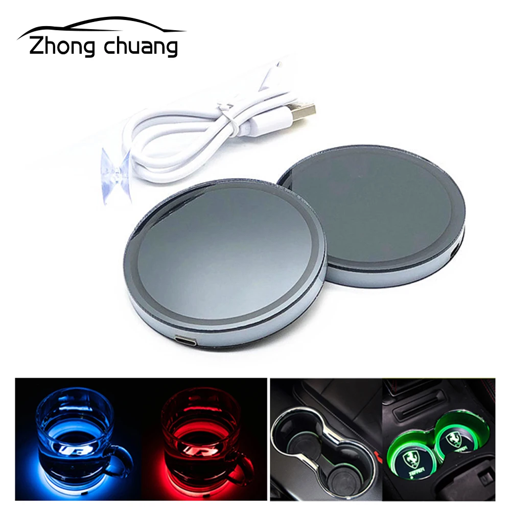 

USB LED sensor car water coaster drinking water storage bag pad anti-slip coaster light coaster car storage slot pad car atmosph