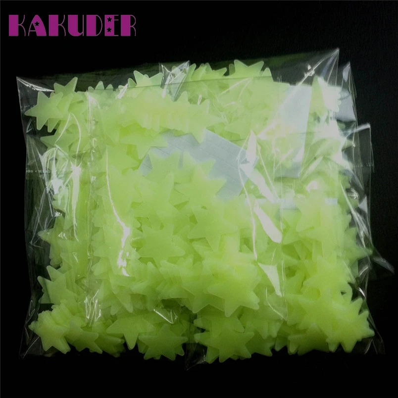 

Kakuder 100PC Beautiful Fluorescent Glow In The Dark Stars Wall Stickers Home Decor For Kids Rooms 2017 Gift 1pcs Drop