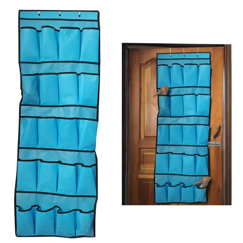 Настенный органайзер для обуви из нетканого материала, 20 карманов, стеллаж для хранения обуви за дверью,, держатель для галстука в спальню - Цвет: Синий цвет