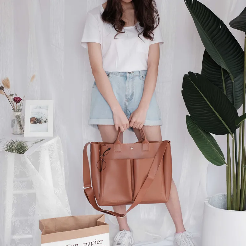  2019 new Pu Leather laptop Bag Simple Handbags Famous Brands Women Shoulder Bag Casual Big Tote Vin - 32895941614