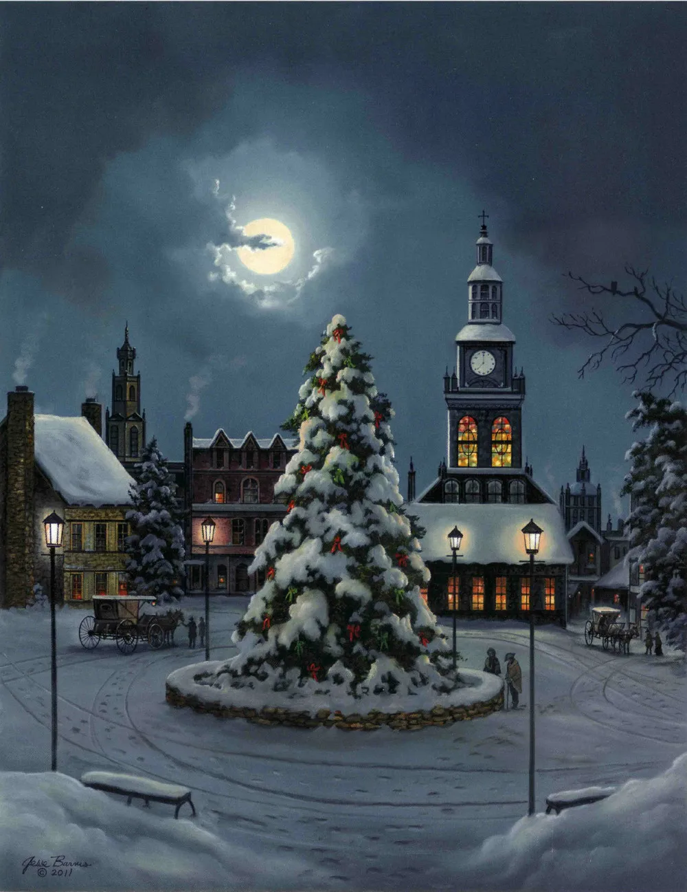 Jesse Barnes Oil painting Art printing on the canvas Home wall decoration The scenery moon church Christmas tree NO.A802 | Дом и сад