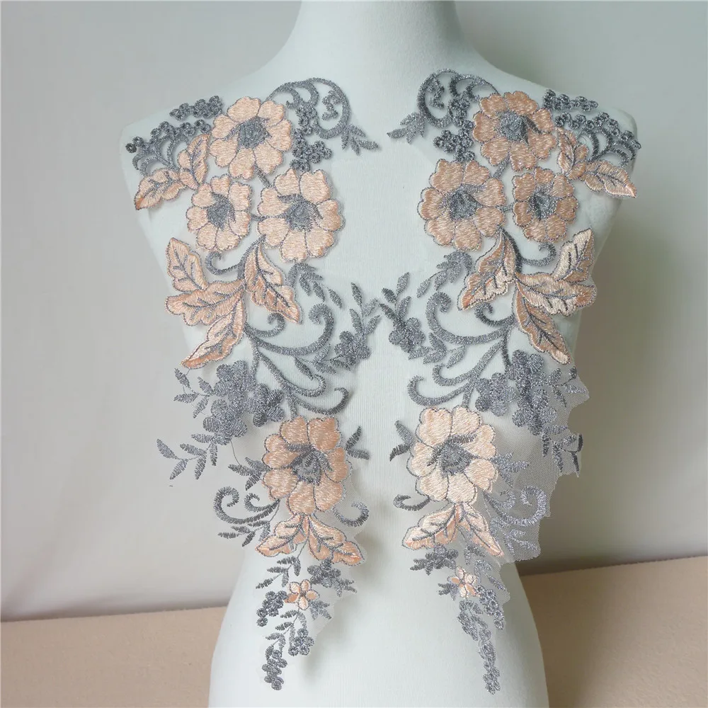 

One Pair 38*12cm Multi-Color New Arrival Lace Applique Embroidery Flower Sewing Trims Wedding Decoration Dress DIY Accessories