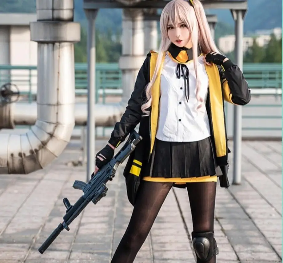 

Girls Frontline Cosplay ump45 UMP9 Cosplay Costume Set Top+skirt+coat+socks+scarf+armband+bow+knee pads+gloves+Bag*2