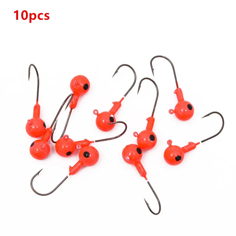

10Pcs/Set Fishing Hooks Red Lead Round Jig Head Fishing Lures Bait Hook wobblers Pesca Fish Bait Tackle