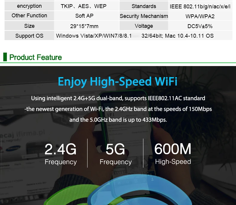 USB Wifi адаптер 600 Мбит Беспроводной сетевая карта Ethernet антенна Wi-Fi приемник USB LAN AC Dual Band 2,4G 5 ГГц для ПК Wi-Fi Dongle