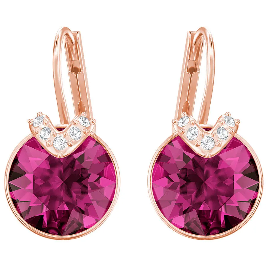 

CHAMSS 2018 Summer Rose Red Diamond Stud Earrings 925 Silver Crystal Earrings BELLA V PIERCED FUCHSIA RHODIUM Black Swan