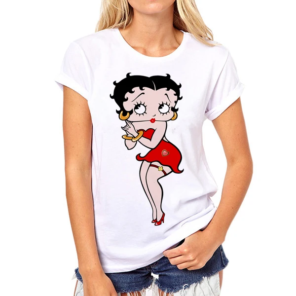 Женская футболка betty boop с круглым вырезом, Повседневная футболка, топы, футболки, Camisa, короткий рукав,, летние футболки, панк, принцесса, футболка, S-17