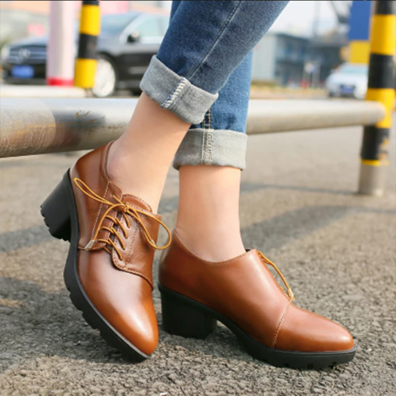 

Spring women's shoes casual side lace ladies thick with single shoes fashion wild botines mujer NB290
