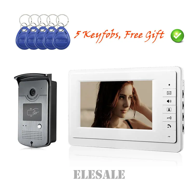 

New 7" Wired Video Door Phone Doorbell Intercom Access Control System IR Camera Monitor RFID Keyfobs Unlock