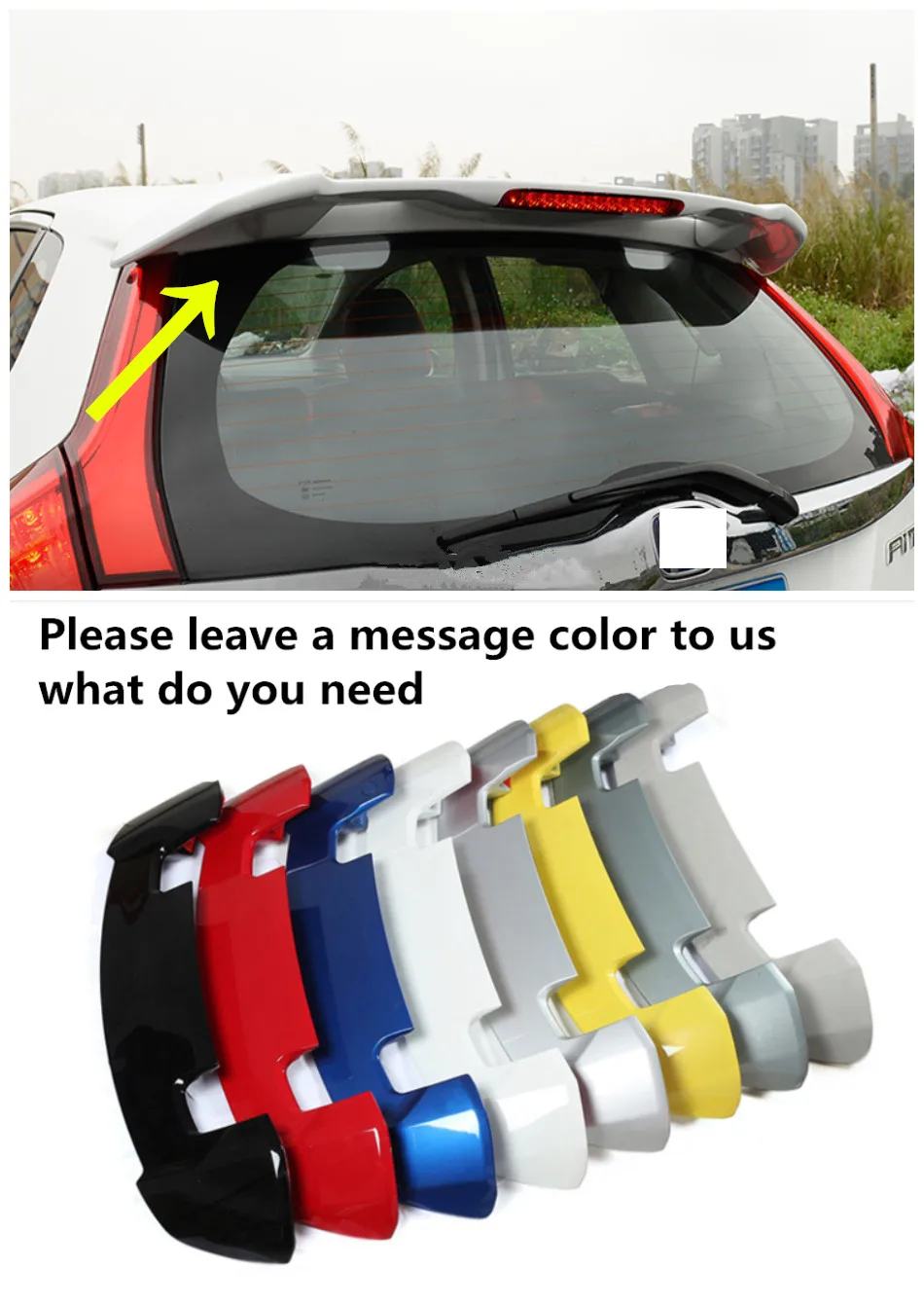 

Paint Spoiler With light RS Rear Wing Cover Colour Deflector For Honda GK5 FIT JAZZ RS Rear Spoiler 2014 2015 2016 2017