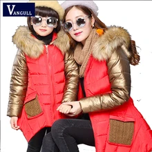 2016 extérieur Coréen enfants automne et hiver chandail manteau, mignon épaississement col De Fourrure manteau 2 couleur manteau Mère et fille
