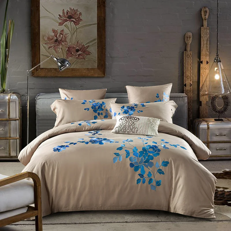

Oriental Embroidery Duvet Cover Sets King Queen Size Solid Color Bedding Set Luxury Bedclothes Bed Cover Bed Sheet Pillowcases