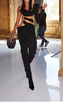 

Top Quality Girl Sexy Black One-Shoulder Backless Rayon Bandage Tops Women Tight Fashion Tops