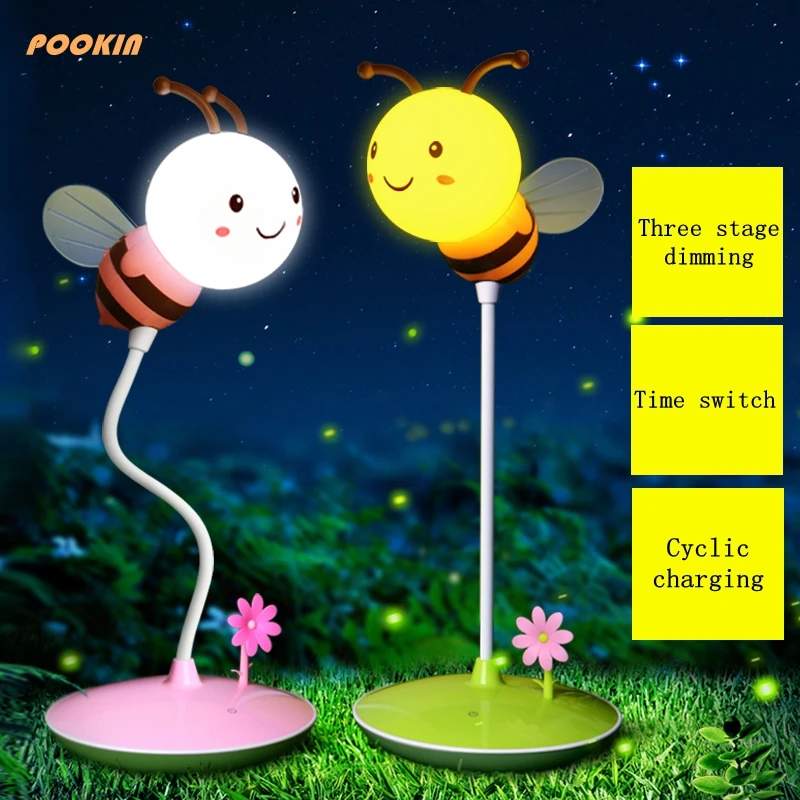 Креативная usb Зарядка синхронизация сенсорная Регулируемая мультяшная пчела настольная лампа детская прикроватная лампа ночник