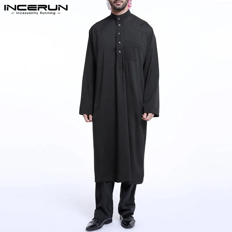 Платье INCERUN мужское длинное исламский кафтан Jubba Thobe однотонная мусульманская