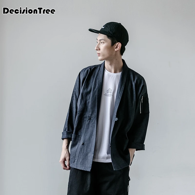 2019 summer hip hop japanese kimono style unisex men open stitch vintage denim Overcoat Open Stitch Coat Mens Windbreaker