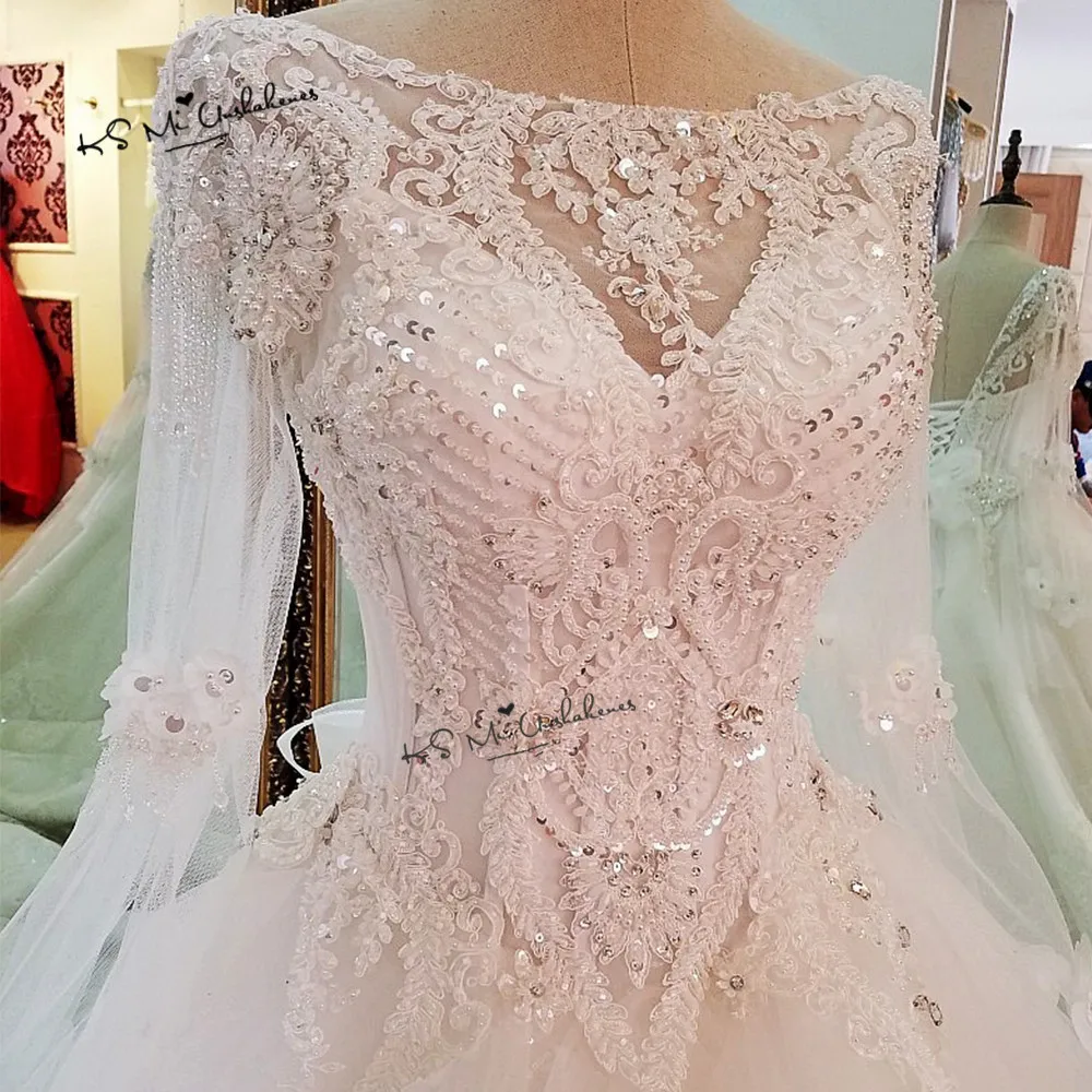 Vestido de Noiva Princesa Роскошные свадебные платья с длинным рукавом Кристаллы Свадебные платья с бусинами блесток Sparky церковное платье невесты