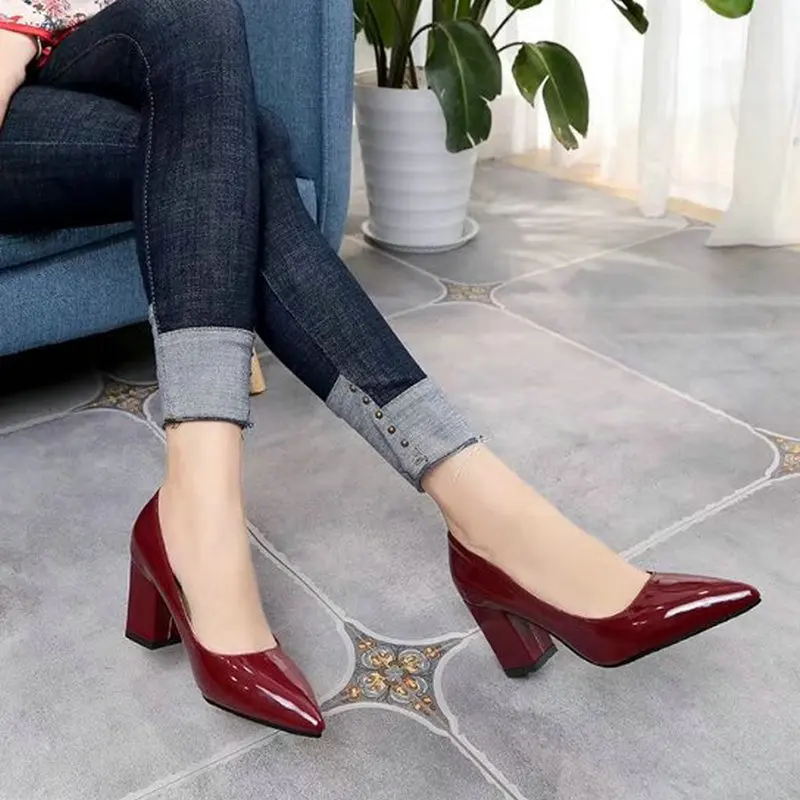 

size 33-43 2019 New Autumn Women Plain Pumps High Heels Wedding Dress Shoes Woman Pointed Toes Spring Ladies Formal OL Footwear