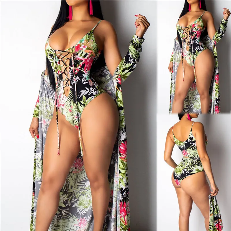 

Women Colour Printing Garment Smock Swimsuit Two Piece Suit Sexy Solid Bikini New Patchwork push up padded swimwear swimsuit A1