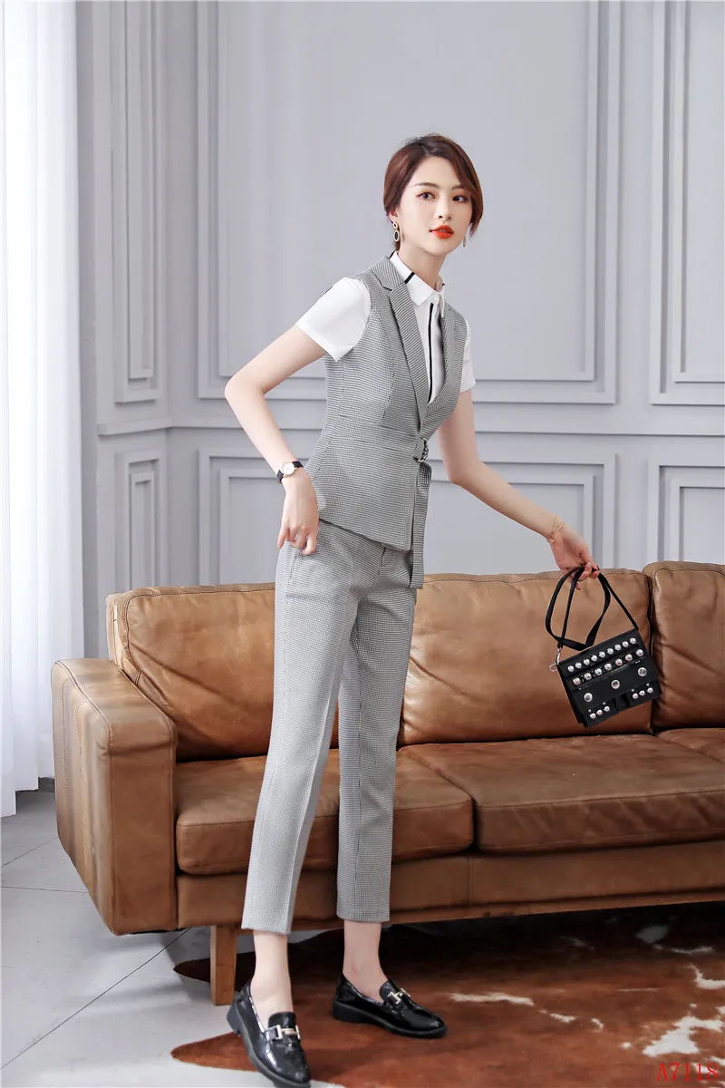 Формальная Мода дамы серый жилет для женщин Рабочая одежда офисная форма стили OL